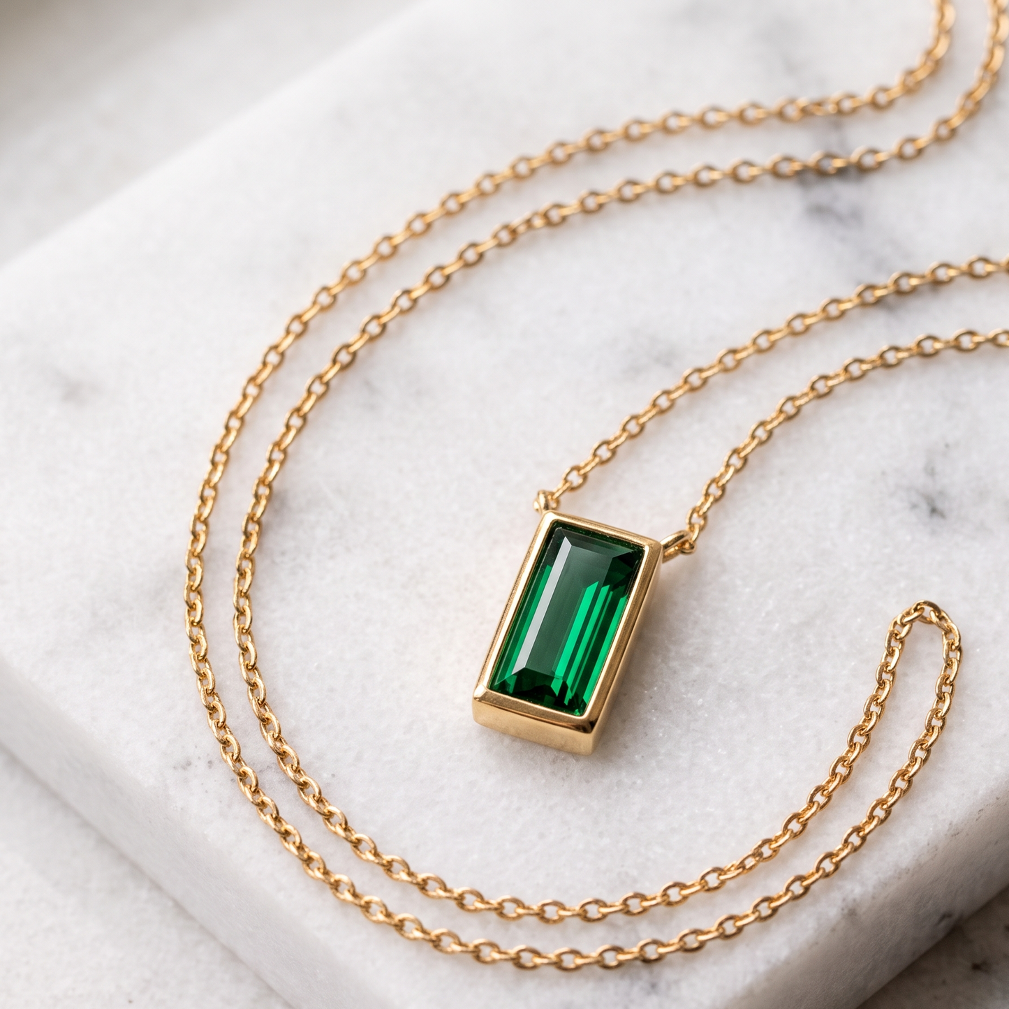 Willow Emerald Baguette Necklace