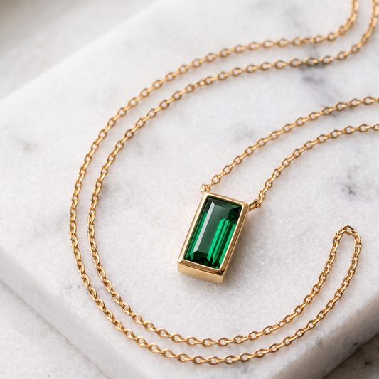 Willow Emerald Baguette Necklace
